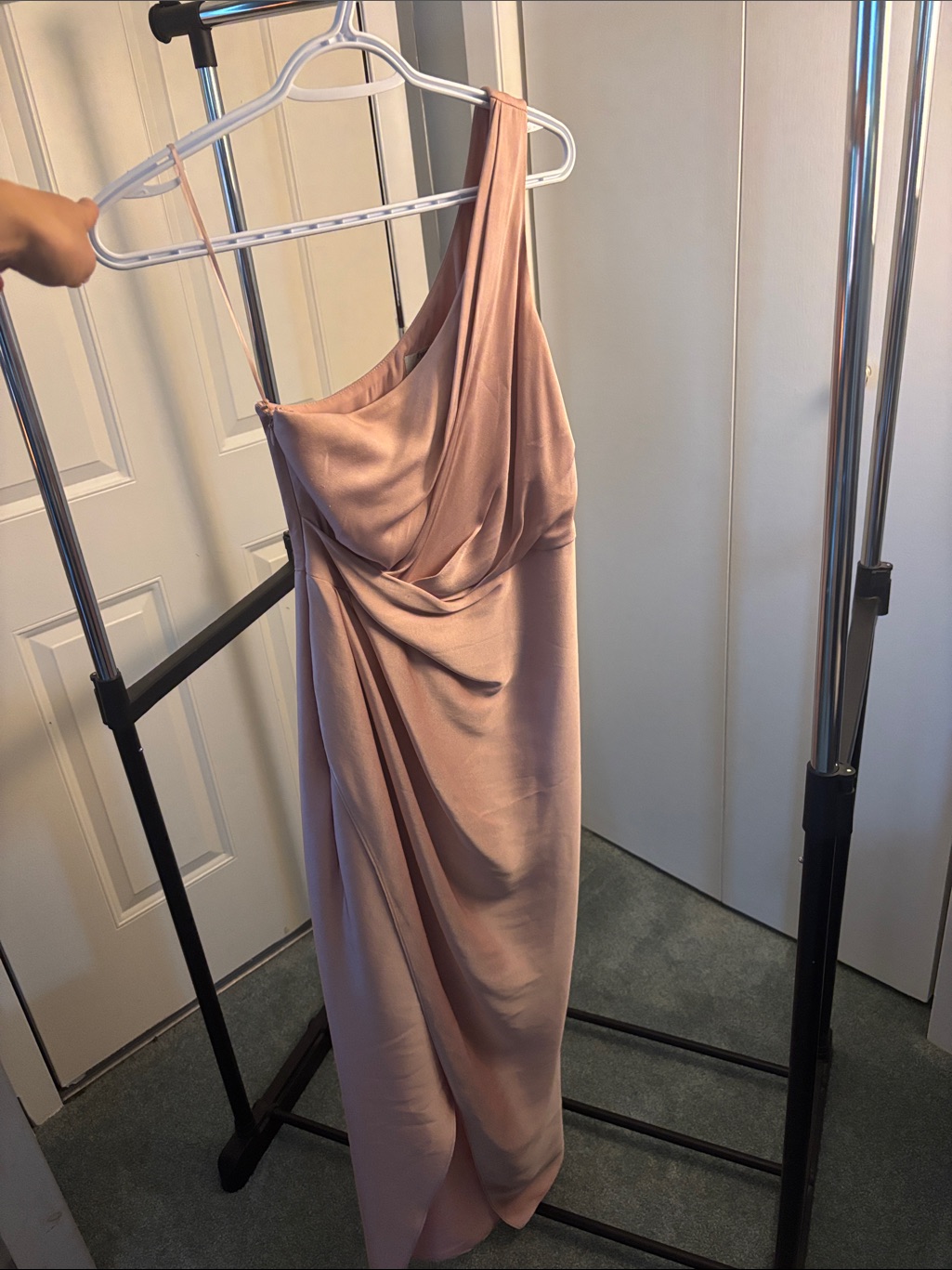 Ever New One-Shoulder Dusty Rose Draped Evening Gown